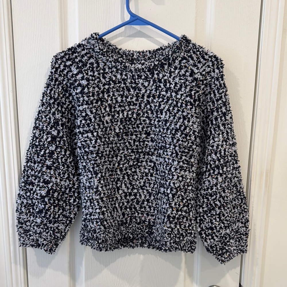 Cozy Blue and Grey Tweed Women's Sweater